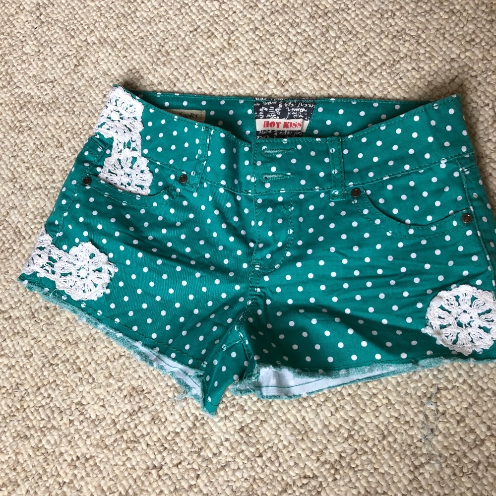 Teal shorts with white flower embroider